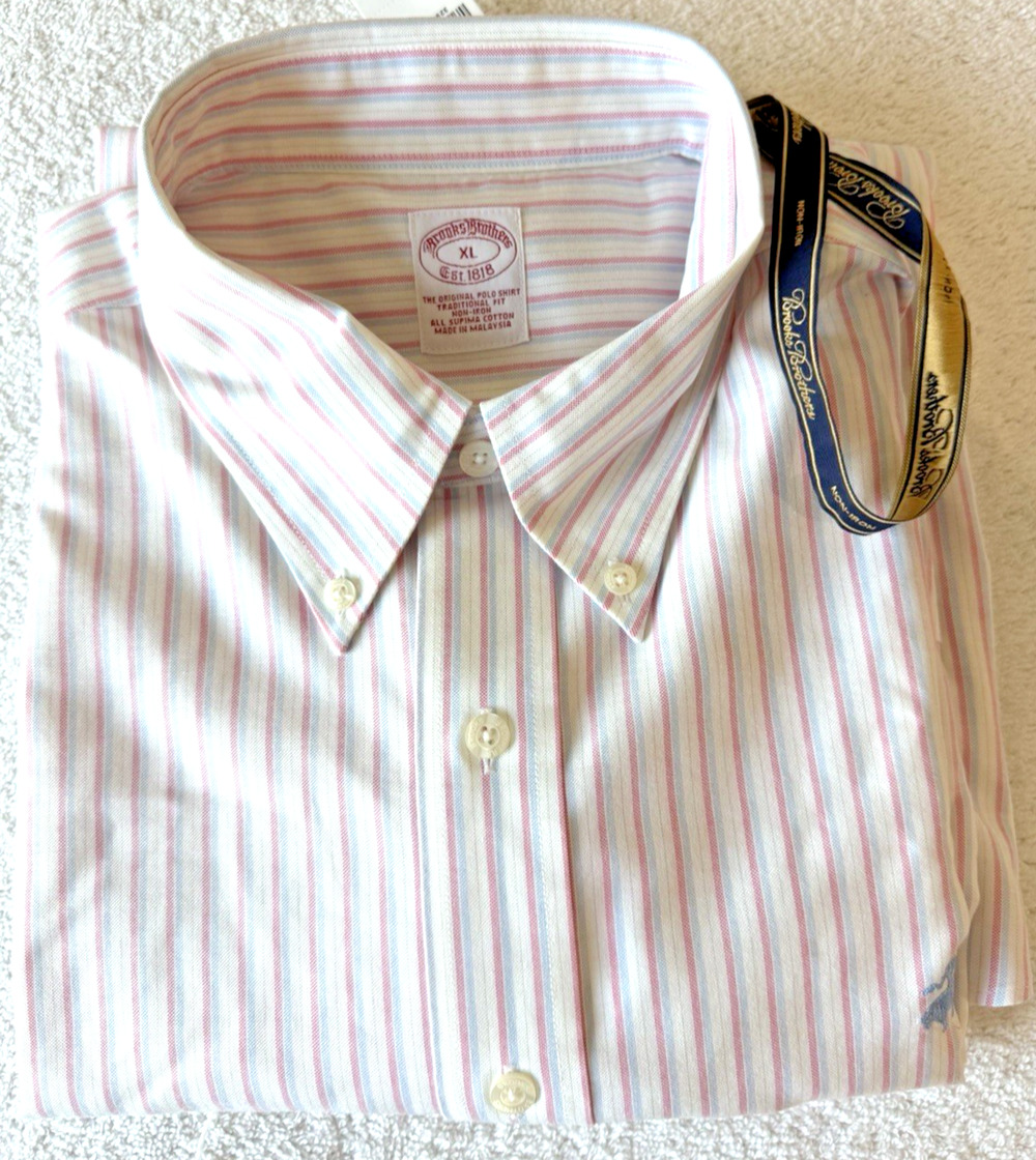 NWT Brooks Brothers original Oxford Shirt XL Non-Iron Supima Cotton White Stripe